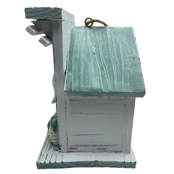 Wooden Coastal-Themed Birdhouse With Nautical Rope Seashell & Fish Decor Rustic - Picture 5 of 10